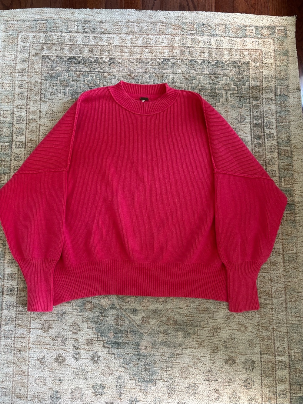 Free People Bright Fuchsia Crewneck Balloon-Sleeve Sweater XS